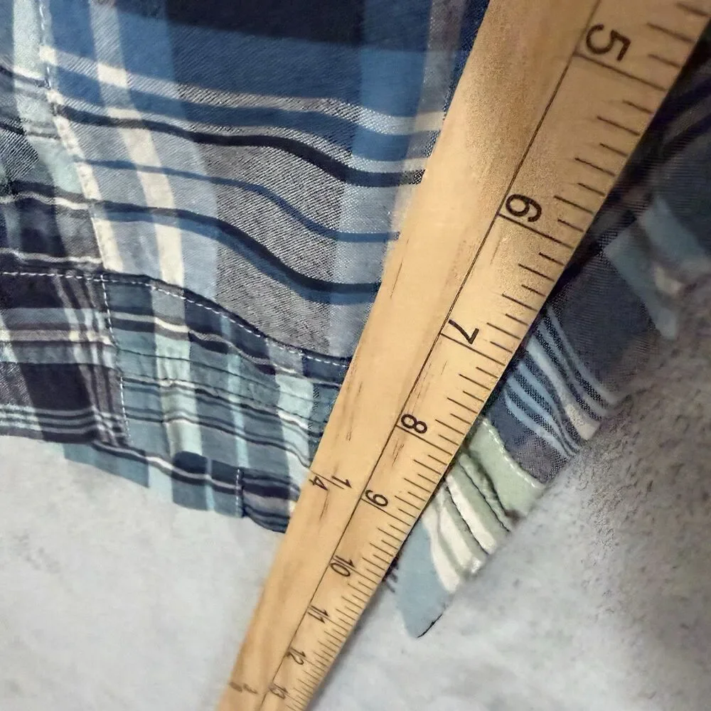 J.Crew Mens 32 Blue Patchwork Madras Plaid Cargo Shorts Beachy 100% Cotton